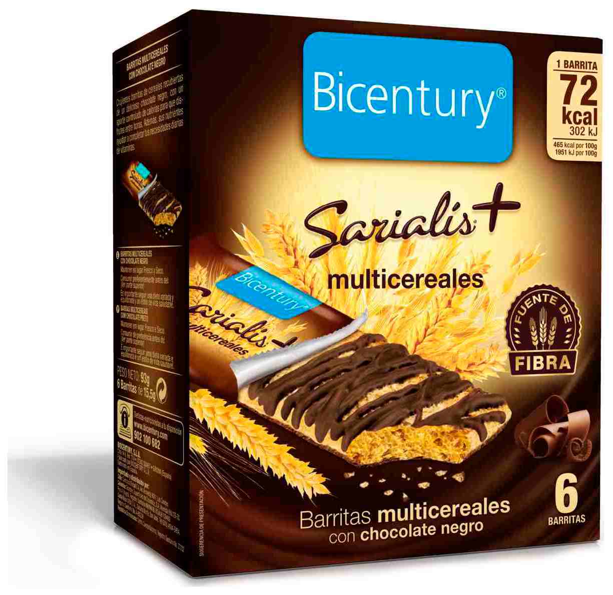 barritas de cereales integrales con chocolate negro 6 unidades